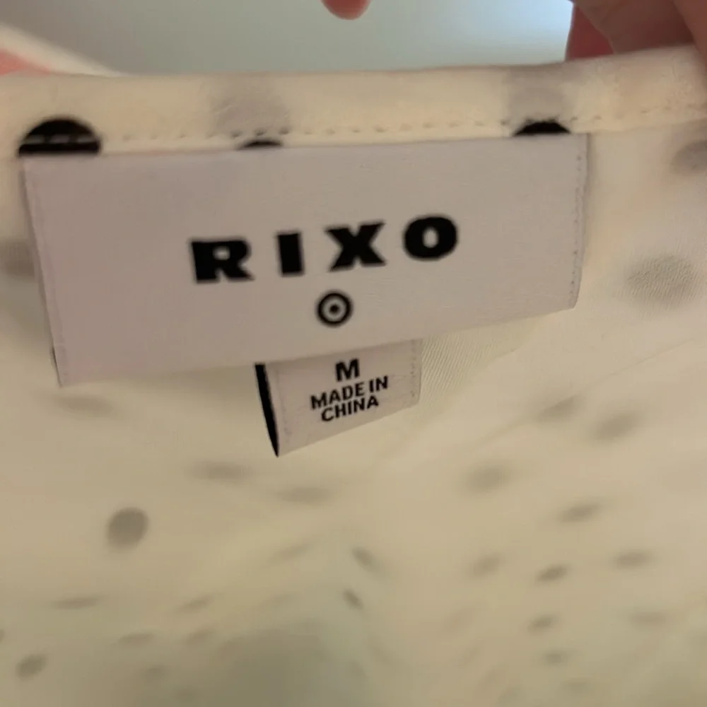 RIXO White Slip Midi Dress with Red Floral Bodice and Black Dot Print - Picture 4 of 4